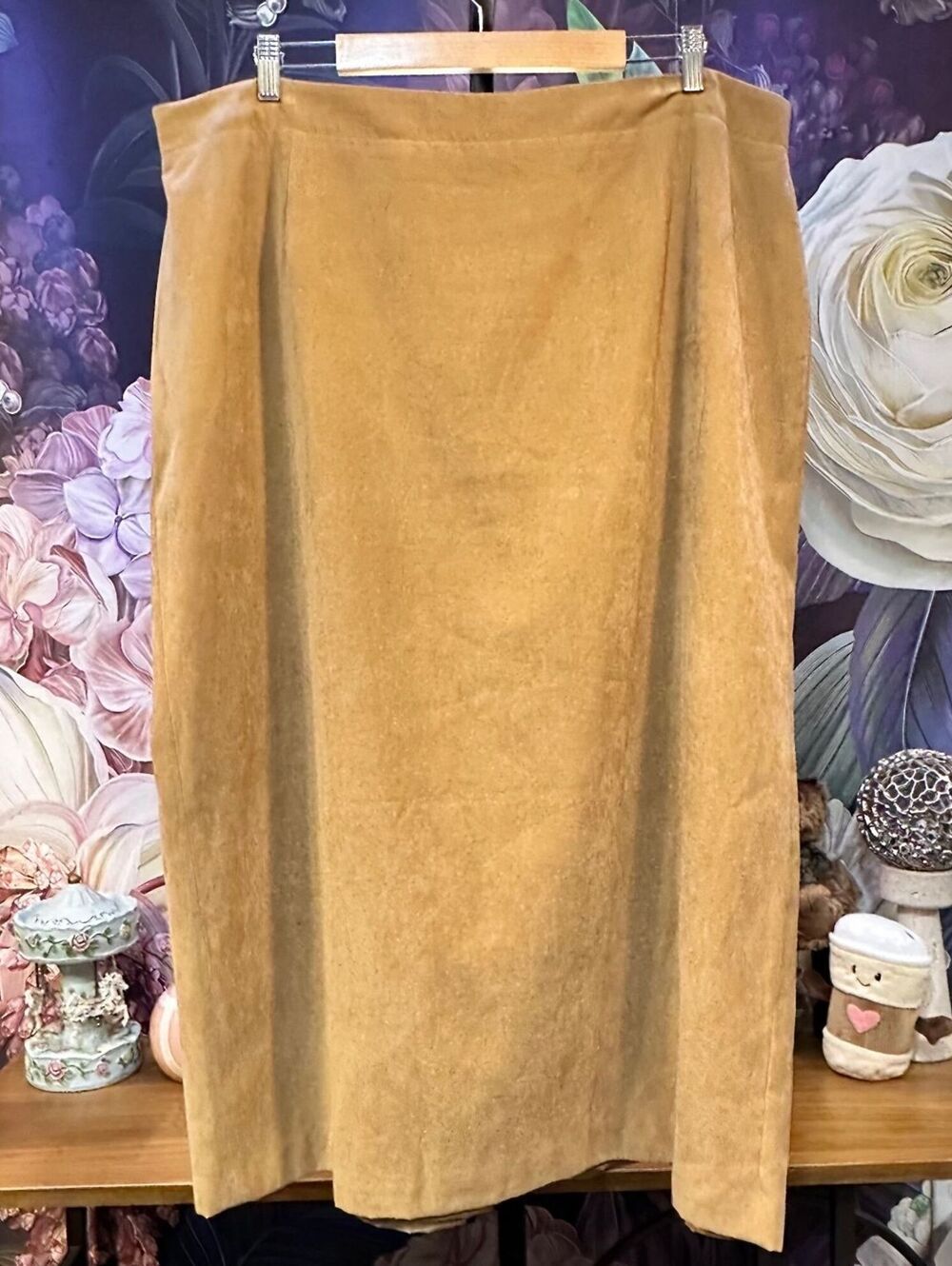 Judith Hart 22W Camel Faux Suede Lined Maxi Skirt Western Boho Straight Lined